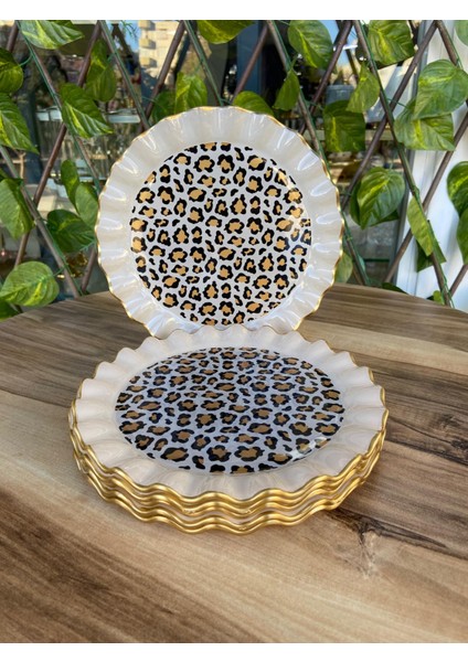 Leopar Model Altın 6 Prç Pasta Tabağı 20 Cm.