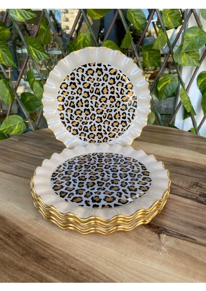 Gürcü Glass Leopar Model Altın 6 Prç Pasta Tabağı 20 Cm.