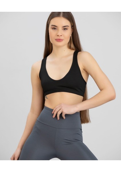 Aurafit Fitilli Derin U Yaka Kalın Ip Askılı Arkası Çapraz Büstiyer/croptop - 9044