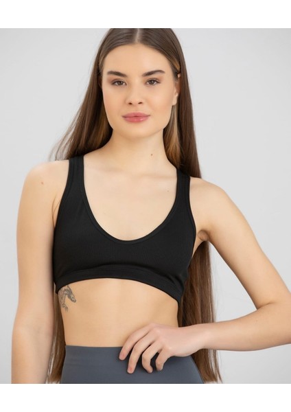 Aurafit Fitilli Derin U Yaka Kalın Ip Askılı Arkası Çapraz Büstiyer/croptop - 9044