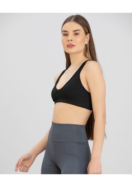 Aurafit Fitilli Derin U Yaka Kalın Ip Askılı Arkası Çapraz Büstiyer/croptop - 9044