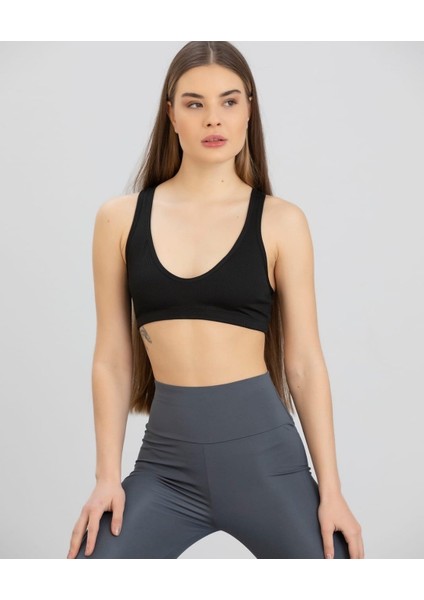 Aurafit Fitilli Derin U Yaka Kalın Ip Askılı Arkası Çapraz Büstiyer/croptop - 9044