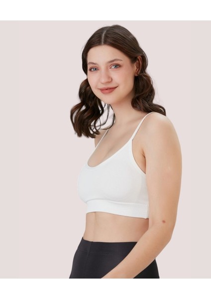 Aurafit Fitilli U Yaka Ip Askılı Basic Büstiyer/croptop - 9027