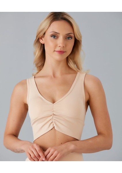 Aurafit Kadın Önü Büzgülü Arkası Çapraz Kaplı Croptop/büstiyer