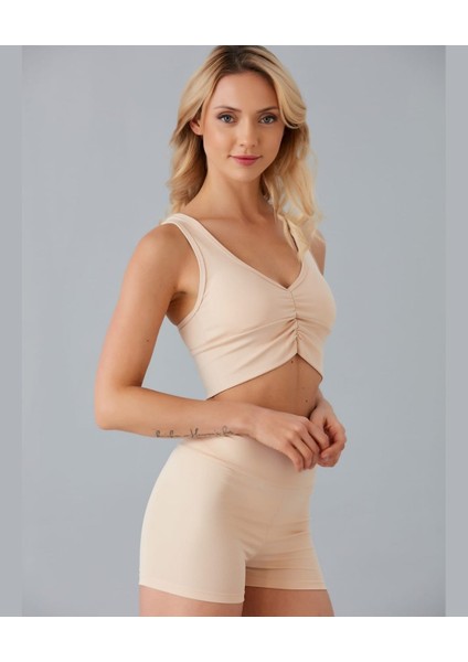 Aurafit Kadın Önü Büzgülü Arkası Çapraz Kaplı Croptop/büstiyer