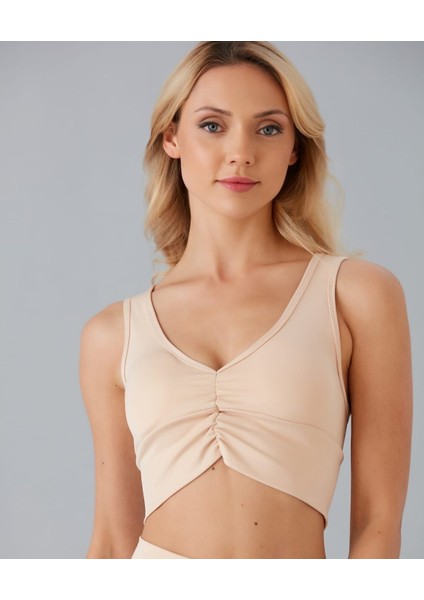 Aurafit Kadın Önü Büzgülü Arkası Çapraz Kaplı Croptop/büstiyer