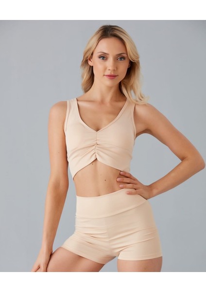 Aurafit Kadın Önü Büzgülü Arkası Çapraz Kaplı Croptop/büstiyer