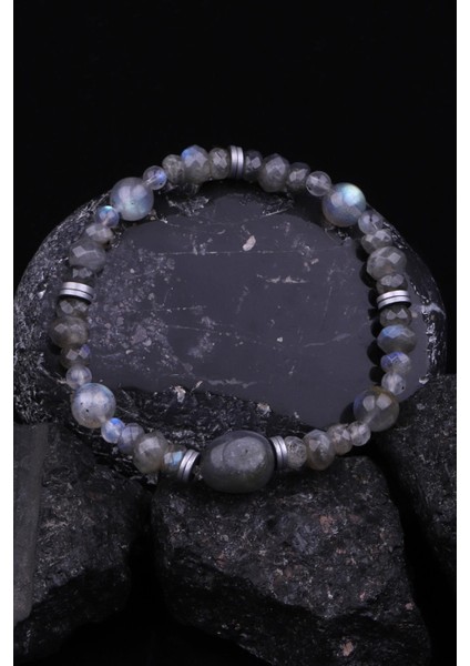 Labradorit-Hematit Doğal Taş Tasarım Bileklik