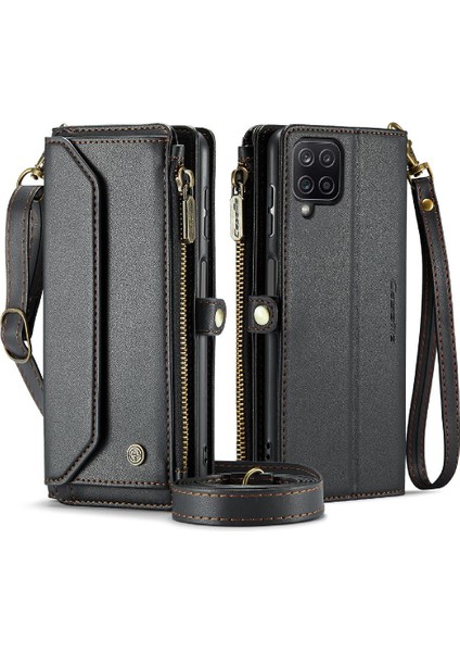 Samsung Galaxy A12 5g Için Crossbody Durumda Rfid Engelleme Fermuar Faturaları Yuvası (Yurt Dışından)