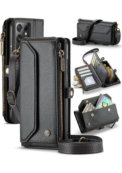 Samsung Galaxy S21 Için Crossbody Durumda Ultra Kılıf Cüzdan Fermuar Faturaları Yuvası (Yurt Dışından)