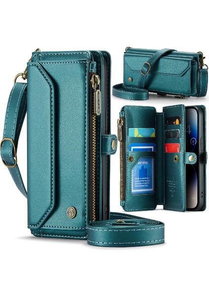 Iphone 14 Için Crossbody Durumda Pro Kart Tutucu Kılıf Cüzdan Fermuar Faturaları Yuvası (Yurt Dışından)