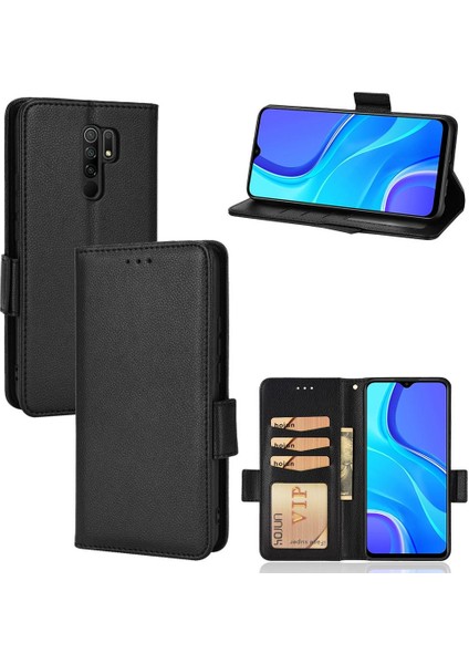 Xiaomi Redmi 9 Için Kılıf Cüzdan Yan Toka Kart Yuvaları Tutucu Pu Deri (Yurt Dışından)