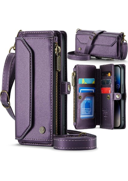Iphone 14 Için Crossbody Durumda Pro Kart Tutucu Kılıf Cüzdan Fermuar Faturaları Yuvası (Yurt Dışından)