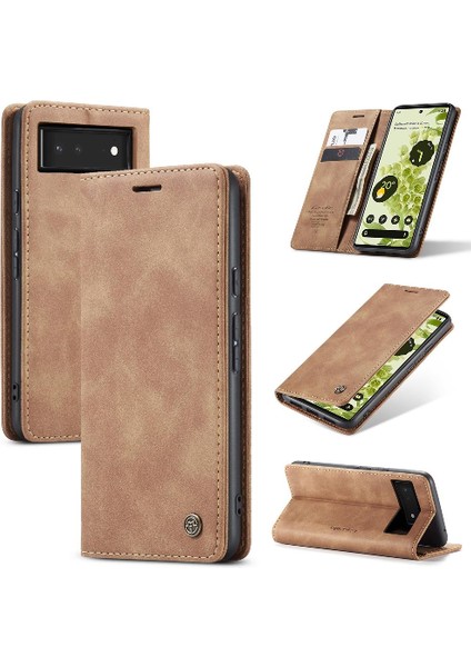 Google Piksel 6 Vintage Pu Deri Cüzdan Kılıf Için Flip Case Kart Yuvası Flip (Yurt Dışından)