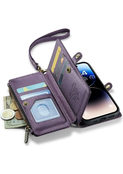 Iphone 14 Için Crossbody Durumda Pro Kart Tutucu Kılıf Cüzdan Fermuar Faturaları Yuvası (Yurt Dışından)