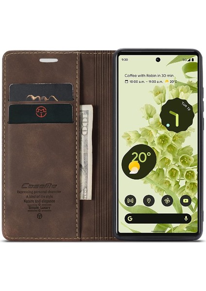 Google Piksel 6 Vintage Pu Deri Cüzdan Kılıf Için Flip Case Kart Yuvası Flip (Yurt Dışından)