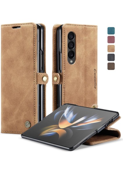 Samsung Galaxy Z Için Flip Case Fold 4 5g Vintage Pu Deri Cüzdan Kılıf (Yurt Dışından)