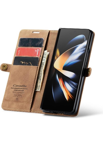 Samsung Galaxy Z Için Flip Case Fold 4 5g Vintage Pu Deri Cüzdan Kılıf (Yurt Dışından)