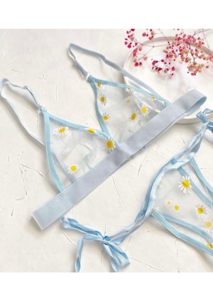 Kadın Lila Papatya Desenli Bralet Takımı