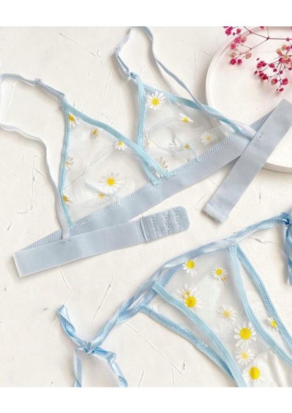 Kadın Lila Papatya Desenli Bralet Takımı