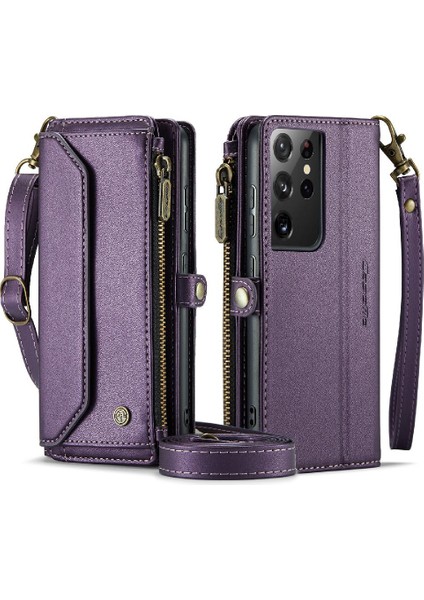 Samsung Galaxy S21 Için Crossbody Durumda Ultra Kılıf Cüzdan Fermuar Faturaları Yuvası (Yurt Dışından)