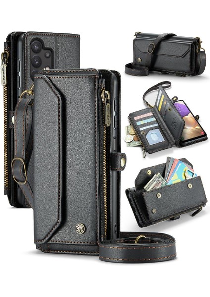 Samsung Galaxy A32 5g Fermuar Faturaları Yuvası Rfid Engelleme Için Crossbody Durumda (Yurt Dışından)