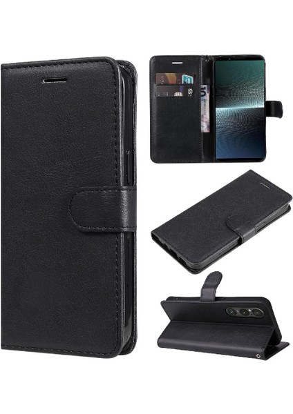 Mays Shop Sony Xperia 1V Için Flip Case Yüksek Kalite Deri Klasik Düz Renk Kılıf (Yurt Dışından)