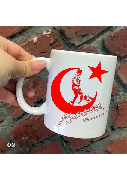 Size Özel Ay Yıldız Atatürk ve Imza Seramik Baskılı Kupa Bardaklar