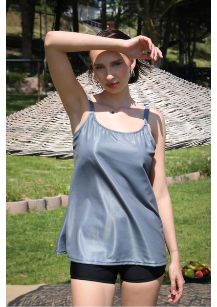 Kadın Şortlu Tankini Elbise Mayo Gri 36001 modelleri