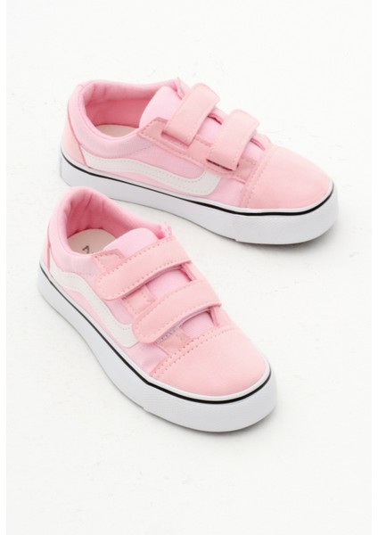 Çocuk Unisex Pembe Kauçuk Taban Keten Cırtlı Spor Ayakkabı