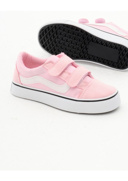 Çocuk Unisex Pembe Kauçuk Taban Keten Cırtlı Spor Ayakkabı
