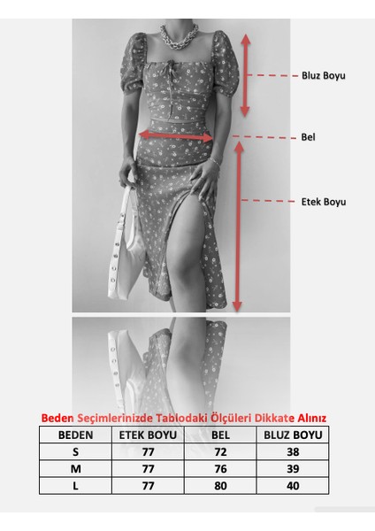 Kadın Çiçek Desenli Yırtmaçlı Etek ve Önü Bağlama Detaylı Sırtı Gipeli Bluz Alt Üst Takım Mavi indirimleri