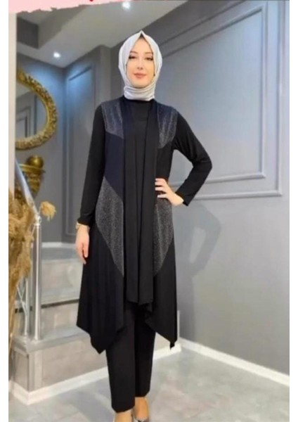 Kadın Sevda Büyük Beden Verev Simli Asimetrik Siyah Yelek fırsatları