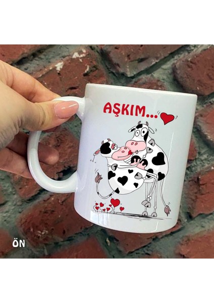 Size Özel Aşkım Inek Seramik Baskılı Kupa Bardaklar