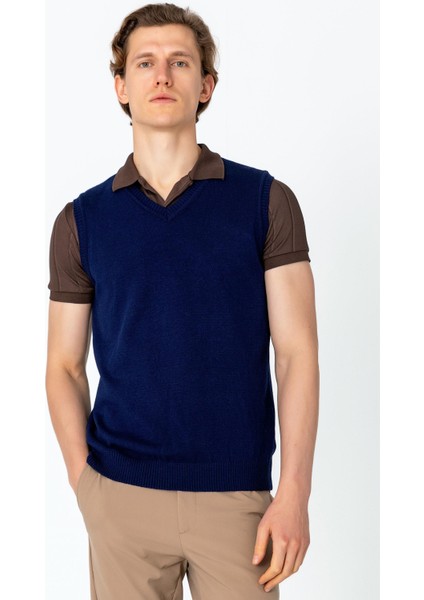 Erkek V Yaka Süveter Rahat Regular Fit Kolsuz Kazak indirimleri
