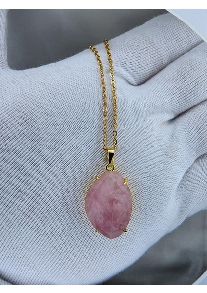 Sertifikalı Pembe Kuvars Doğaltaş Kolye Ucu