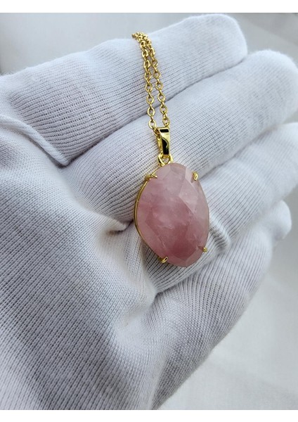Sertifikalı Pembe Kuvars Doğaltaş Kolye Ucu
