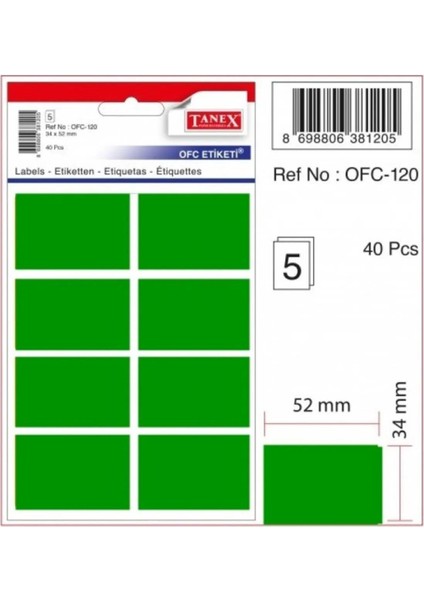 Ofc-120 Çıkartma Etiket 52x34 Mm (yeşil 80 Li - Renkliler 40 Lı Paket)