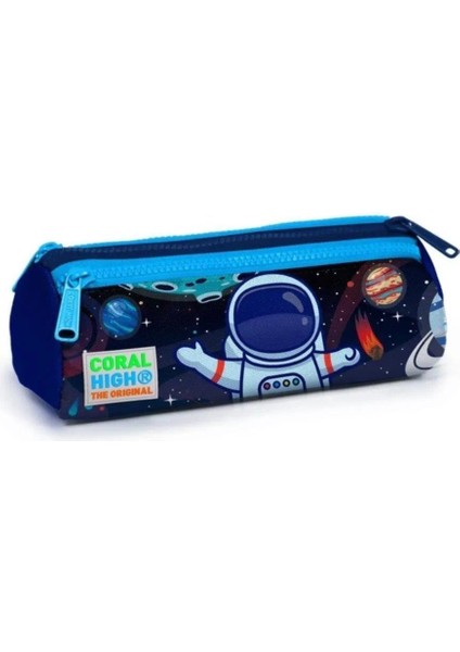 Kids Saks Mavi Astronot Desenli Üç Bölmeli Kalem Çantası 22024