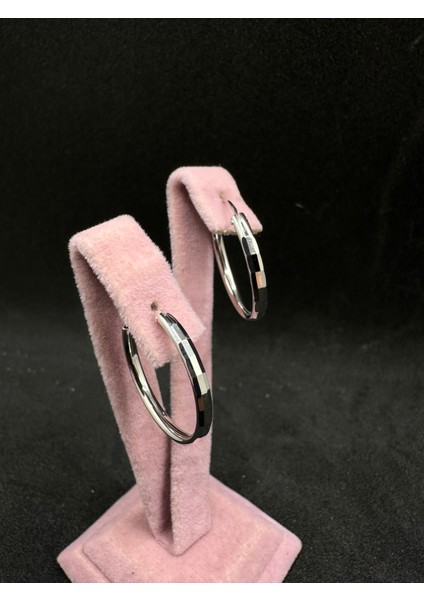 Parlak Desenli Orta Boy Gümüş Halka Küpe 2,5 cm Çap fiyatları