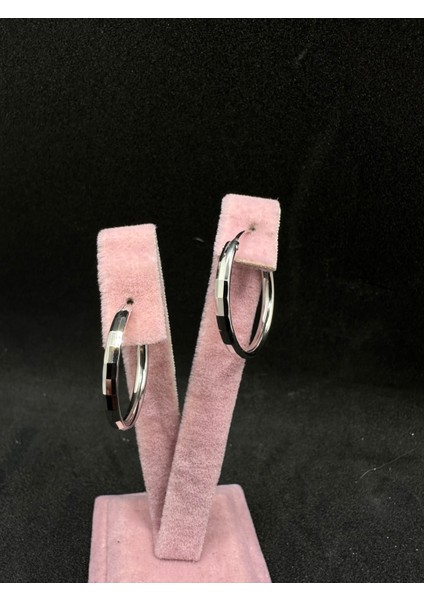 Parlak Desenli Orta Boy Gümüş Halka Küpe 2,5 cm Çap modelleri