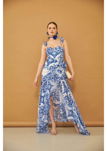 Mavi Desenli Bağlama Detaylı Pareo modelleri