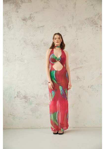 Boyundan Bağlamalı Toka Detaylı Astarlı Tül Elbise indirimleri