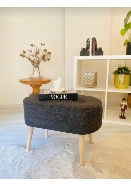 Gürgen Ahşap Ayak Welsoft Kumaş Oval Pufidik Puf Bench Tabure Sandalye