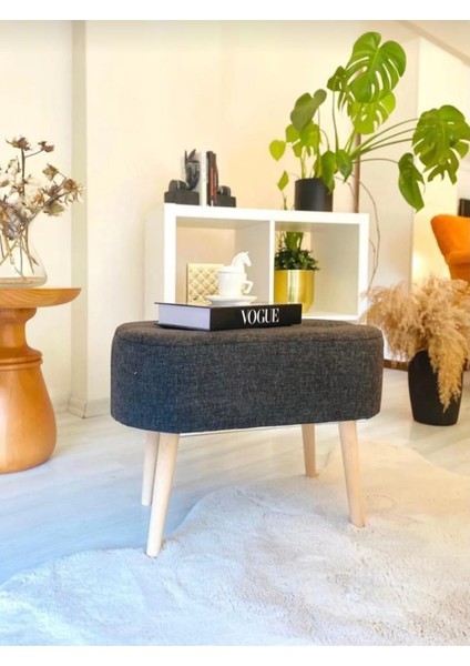 Gürgen Ahşap Ayak Welsoft Kumaş Oval Pufidik Puf Bench Tabure Sandalye