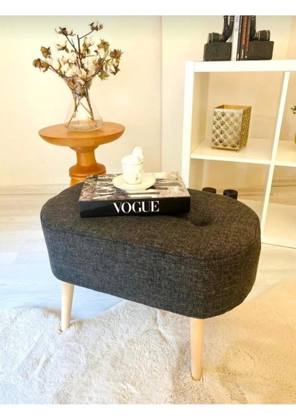 Gürgen Ahşap Ayak Welsoft Kumaş Oval Pufidik Puf Bench Tabure Sandalye