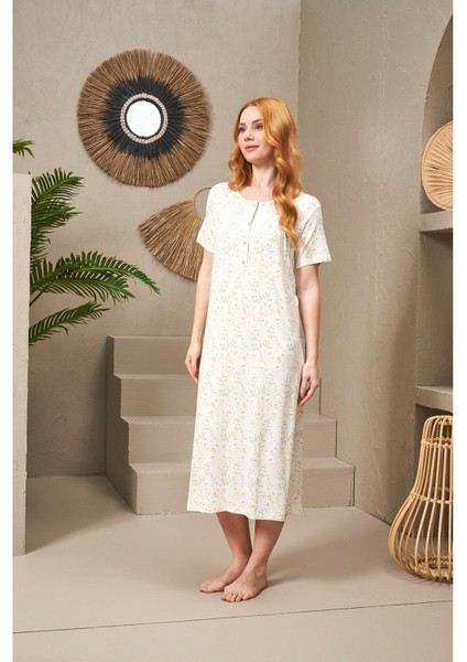 25105 Kadın Yuvarlak Yaka Kısa Kollu Uzun Gecelik fiyatları