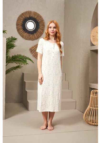 25105 Kadın Yuvarlak Yaka Kısa Kollu Uzun Gecelik modelleri