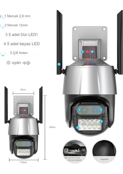 Çift Lensli  Kablosuz, Hareket Sensörülü, Gece Görüşü, Kişi Takip Sistemli , 8x Dijital Zoomlu Ip Güvenlik Kamerası