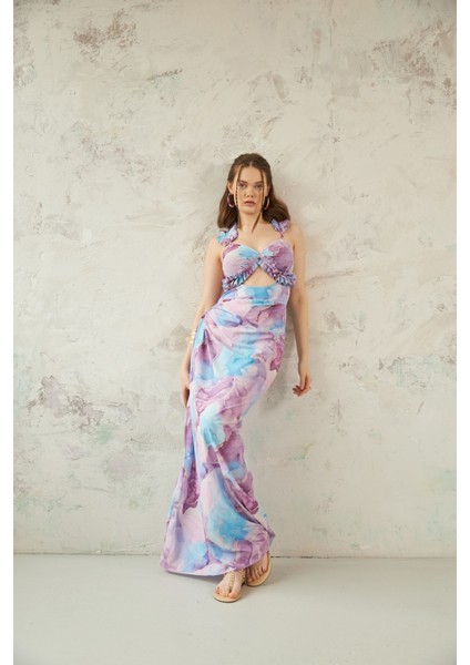 Büstiyer Elbise Omuz Sırt Dekolte Pile Bağlama Detaylı